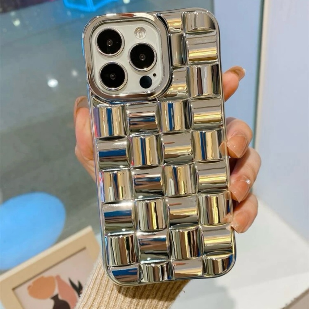 Silver Plaid Embossed IPhone 12 Pro Max Phone Case 📱🪩